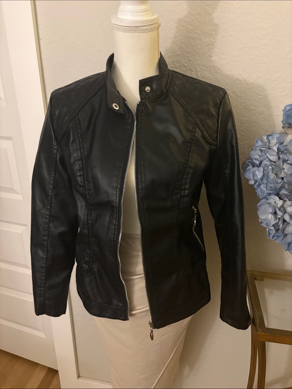 Classic Black Faux Leather Moto Women's Jacket